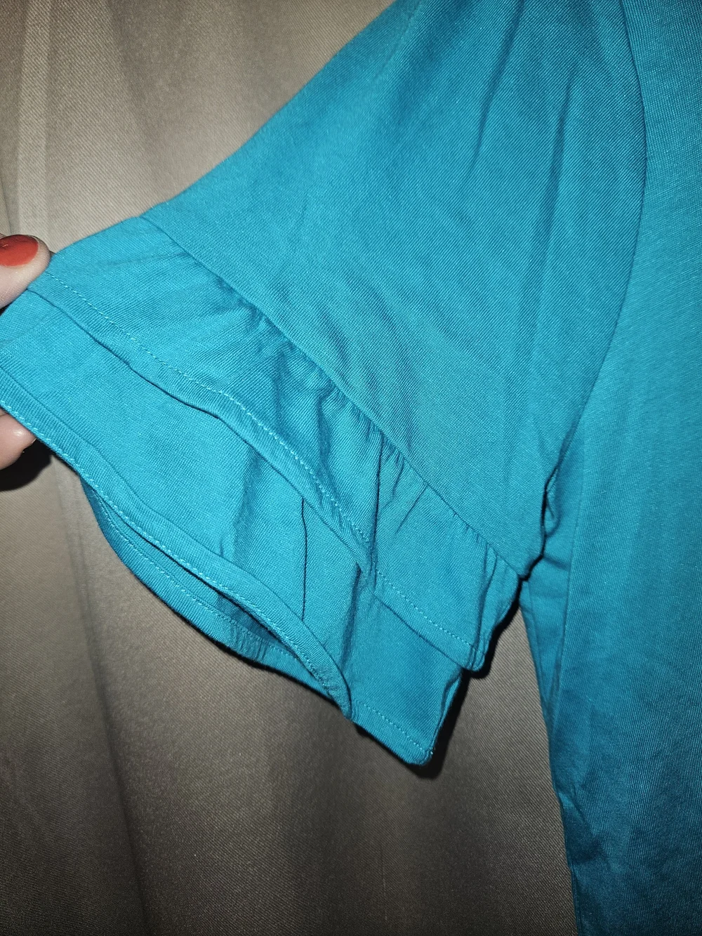 Michael Kors Bright Teal Short Sleeve Ruffle-Sleeve Tee
